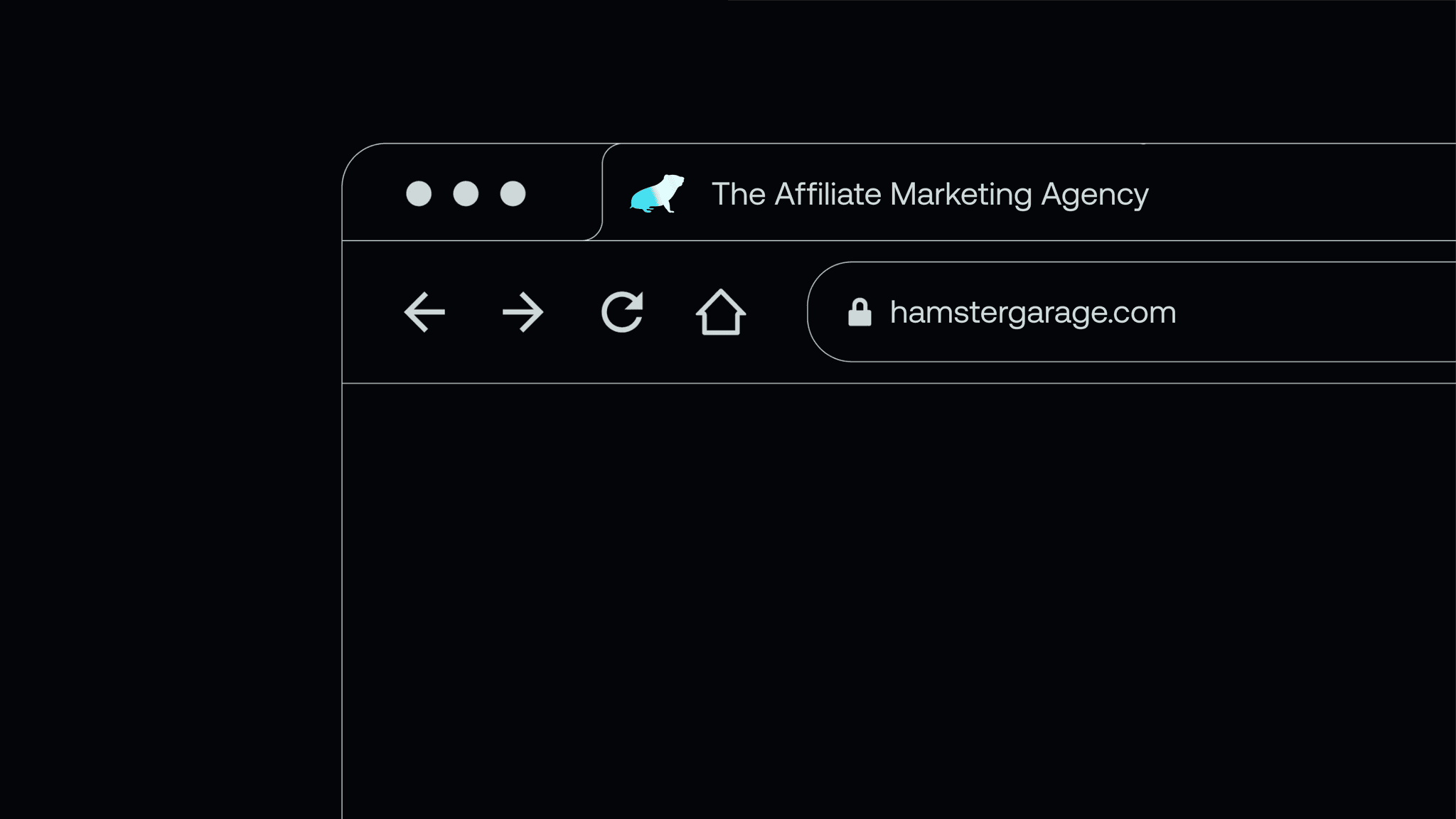 A browser window with the tab "The Affiliate Marketing Agency" and the address hamstergarage.com