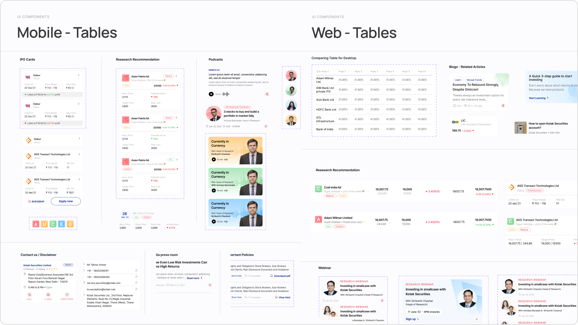 Design system: mobile and web tables